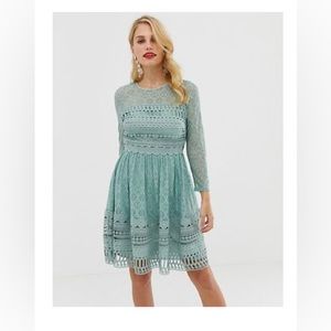 Sage green mini lace dress